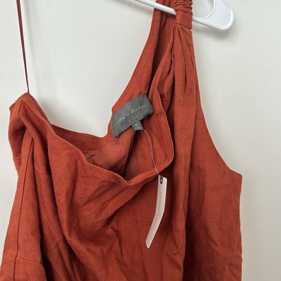 Anthropologie Sunday in Brooklyn Rust Linen Blend One Shoulder Blouse Size: XL - Picture 5 of 6